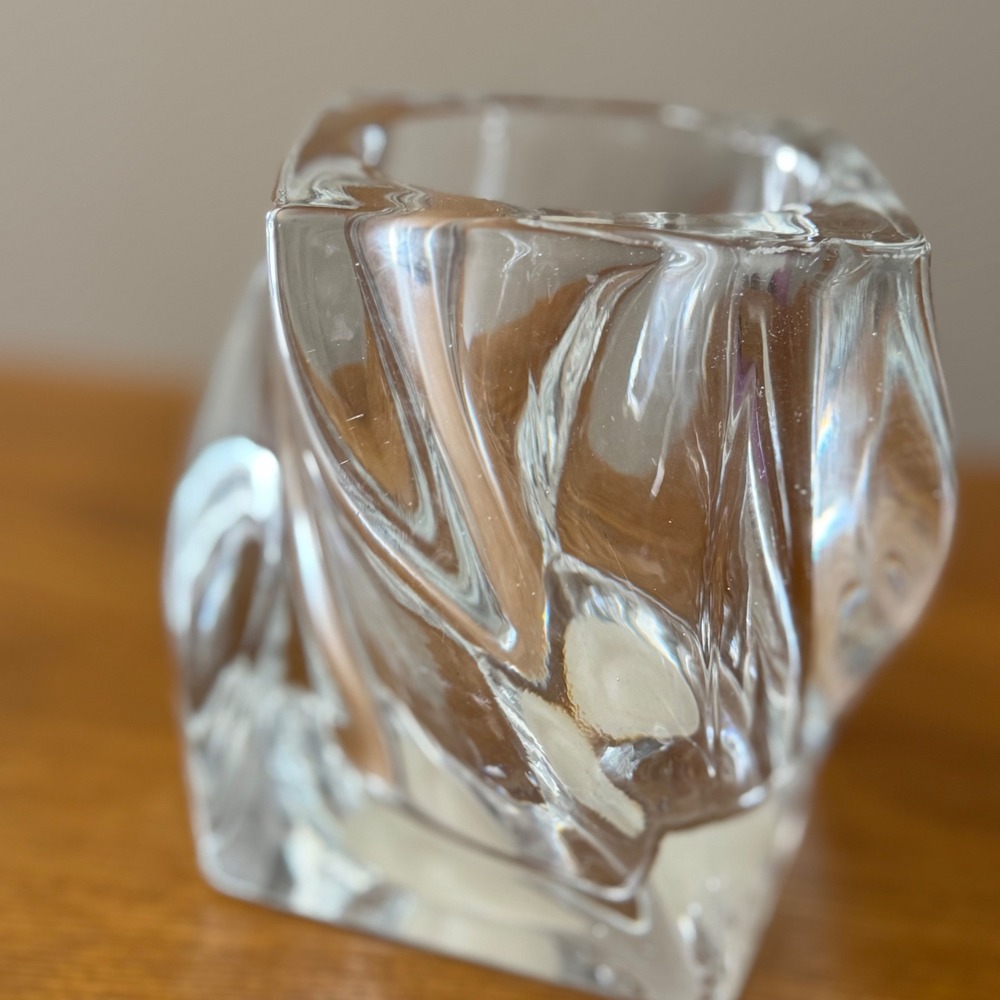 Heavy Candle Lamp Clear Glass Twisted Square Votive Candle Holder 4in